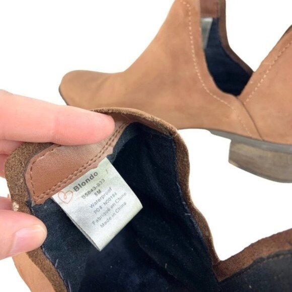 Blondo Waterproof Nubuck Heeled Ankle Booties Victoria in Cognac - Picture 8 of 10